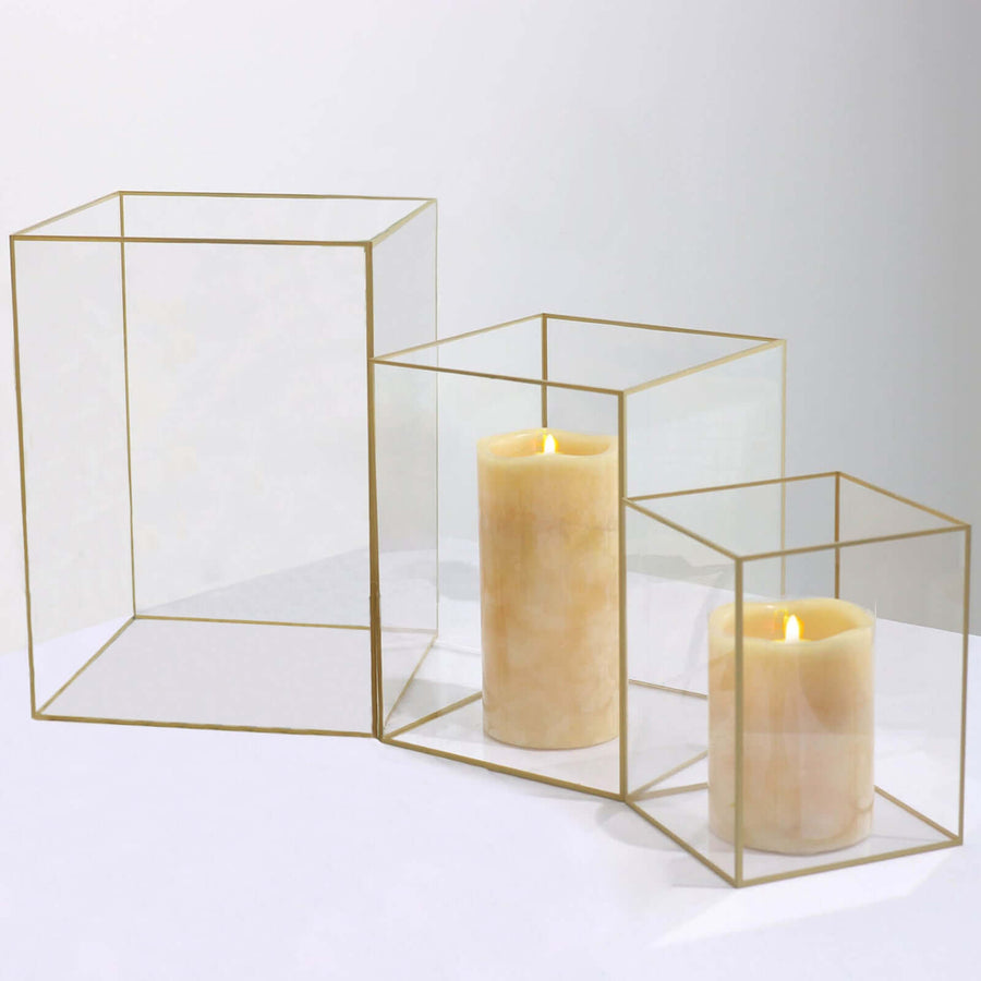 lear Acrylic Pillar Candle Holders With Gold Rims Centerpiece Decor Floral Display DIY Boxes