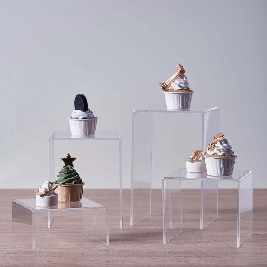 Set of 4 | Clear Acrylic Riser Cake Stand Set, Cupcake Dessert Display Stands - Assorted Size