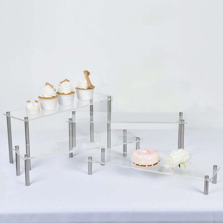 Set of 4 | Clear Premium Acrylic Risers Dessert Display, Cupcake Holder Dessert Stand