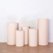 Set of 5 Blush Rose Gold Cylinder Stretch Fitted Pedestal Pillar Prop Covers