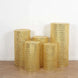 Set of 5 Gold Sequin Mesh Cylinder Pedestal Pillar Prop Covers with Geometric Pattern Embroidery