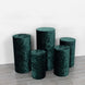 Set of 5 Hunter Emerald Green Crushed Velvet Cylinder Pedestal Stand Covers, Premium Pillar Prop