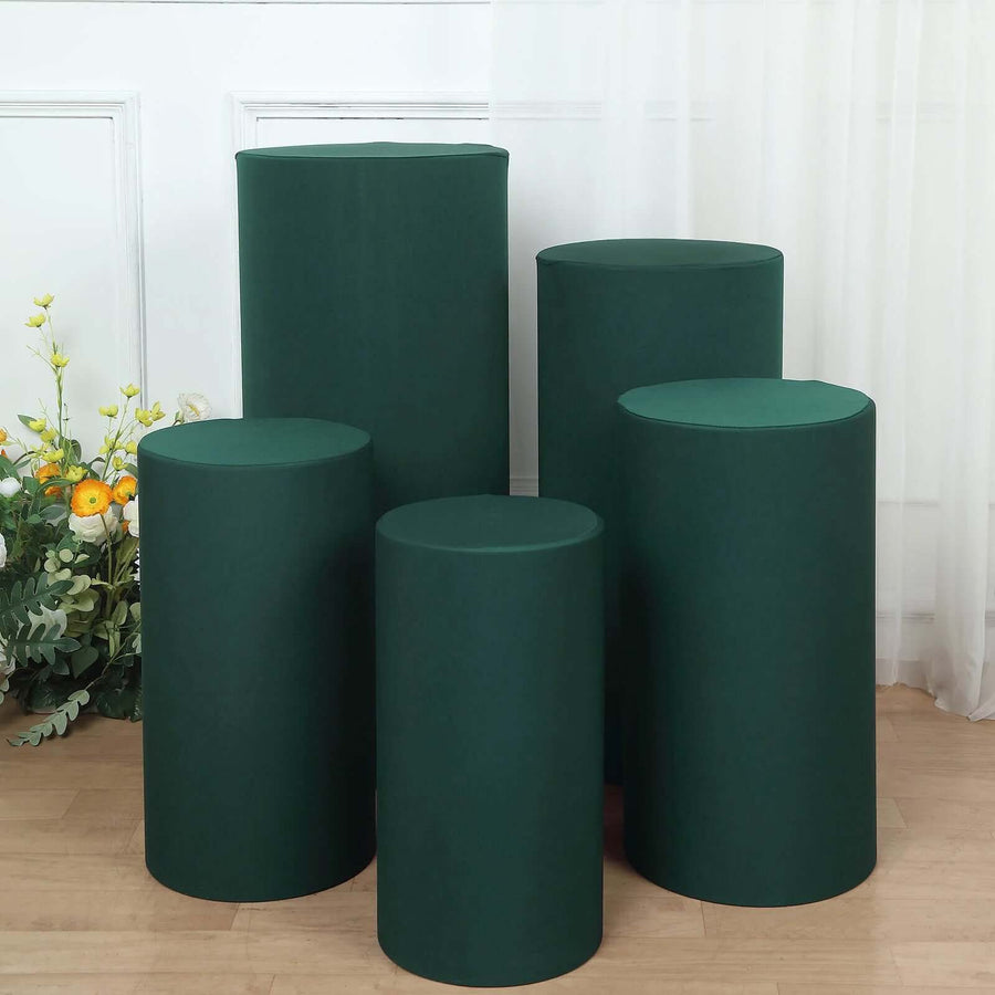 Set of 5 | Hunter Green Cylinder Stretch Pedestal Pillar Prop Covers, Display Box Stand Covers