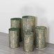 Set of 5 Hunter Green Wave Mesh Cylinder Pedestal Stand Covers with Embroidered Sequins Emerald