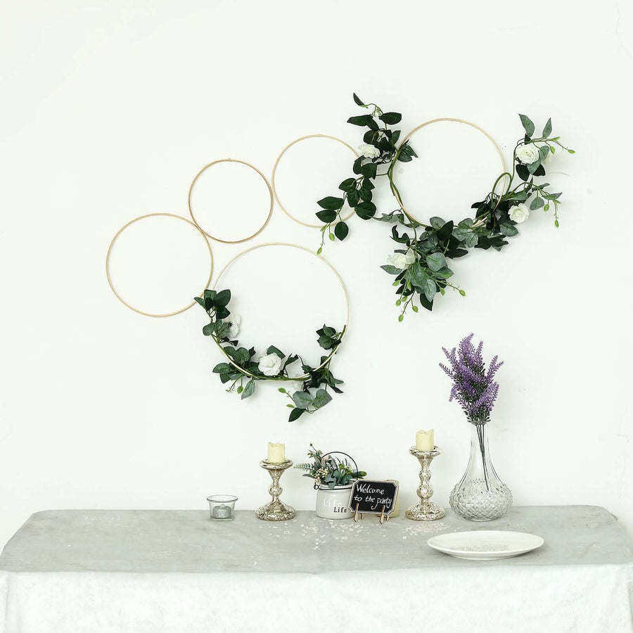 Set of 5 - Natural Wooden Rings for Crafts, Floral Hoop Wreath Wall Hanging Decor