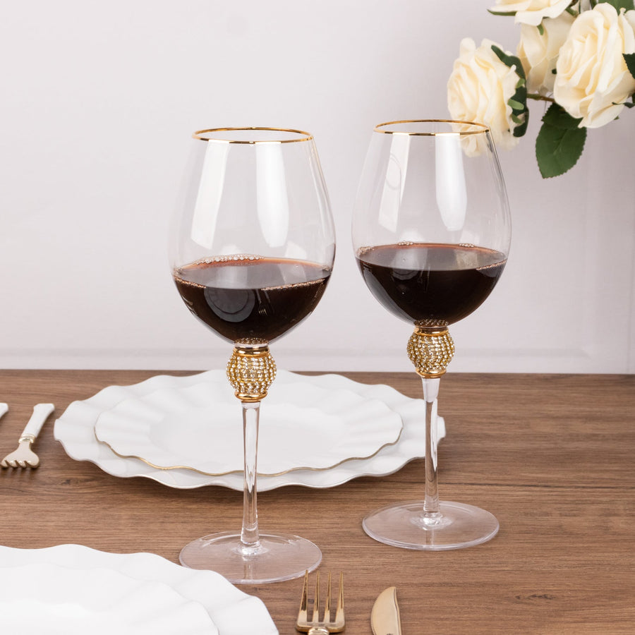 Elegant wine glasses with gold accents, perfect for entertaining.