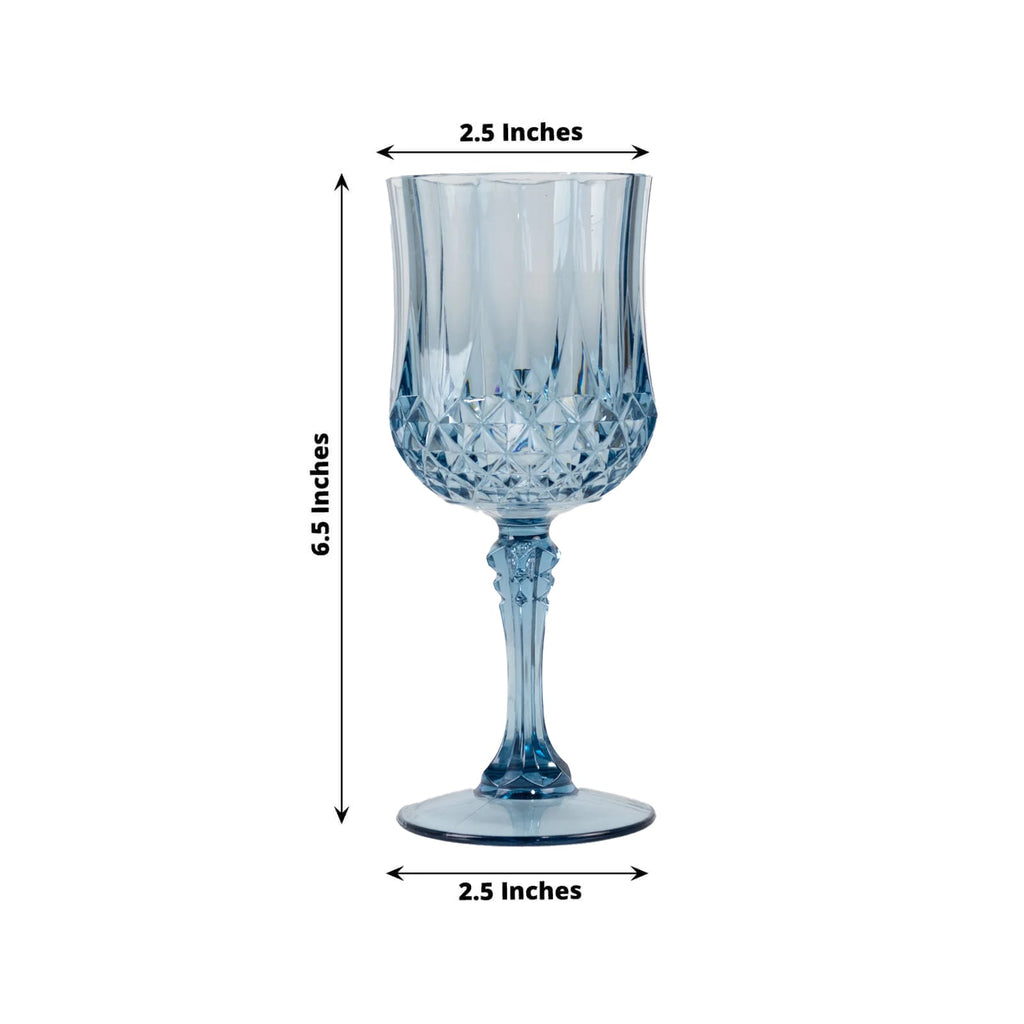6-Pack Plastic Cocktail Goblets Dusty Blue Transparent Crystal Cut