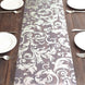 12x108inch Metallic Silver Sheer Organza Table Runner with Swirl Foil Flower Design