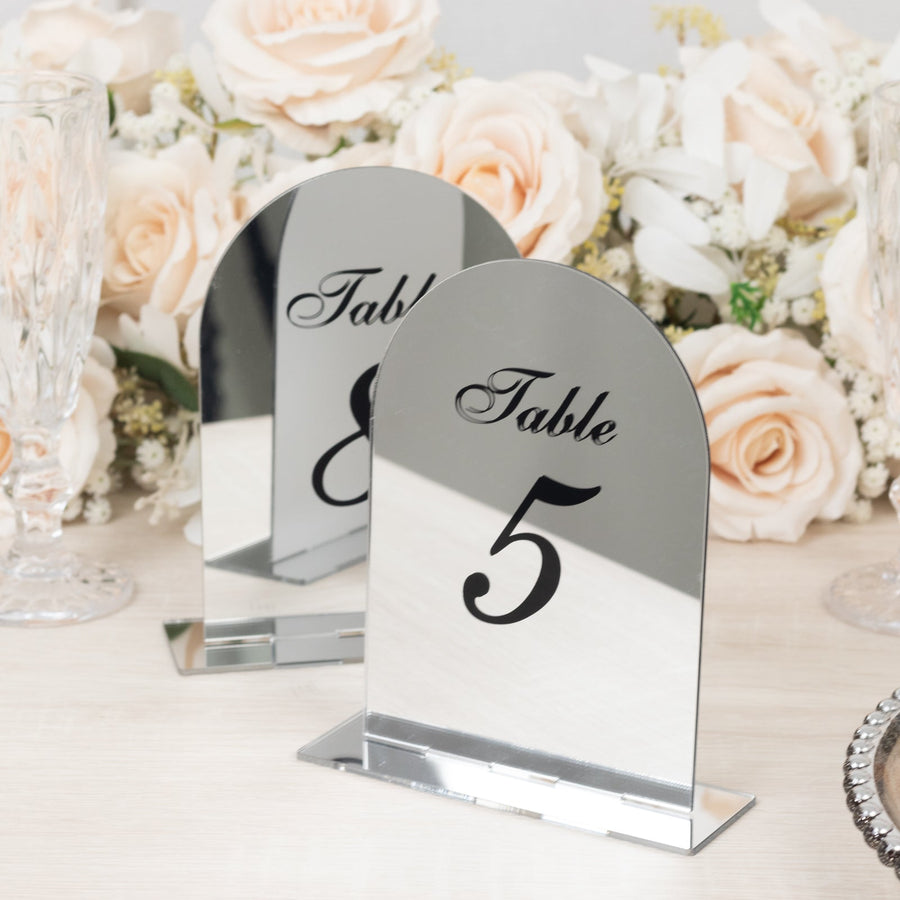 Silver Mirror Arch Acrylic Table Numbers (1-10) - 6"x7" Wedding Reception Signs