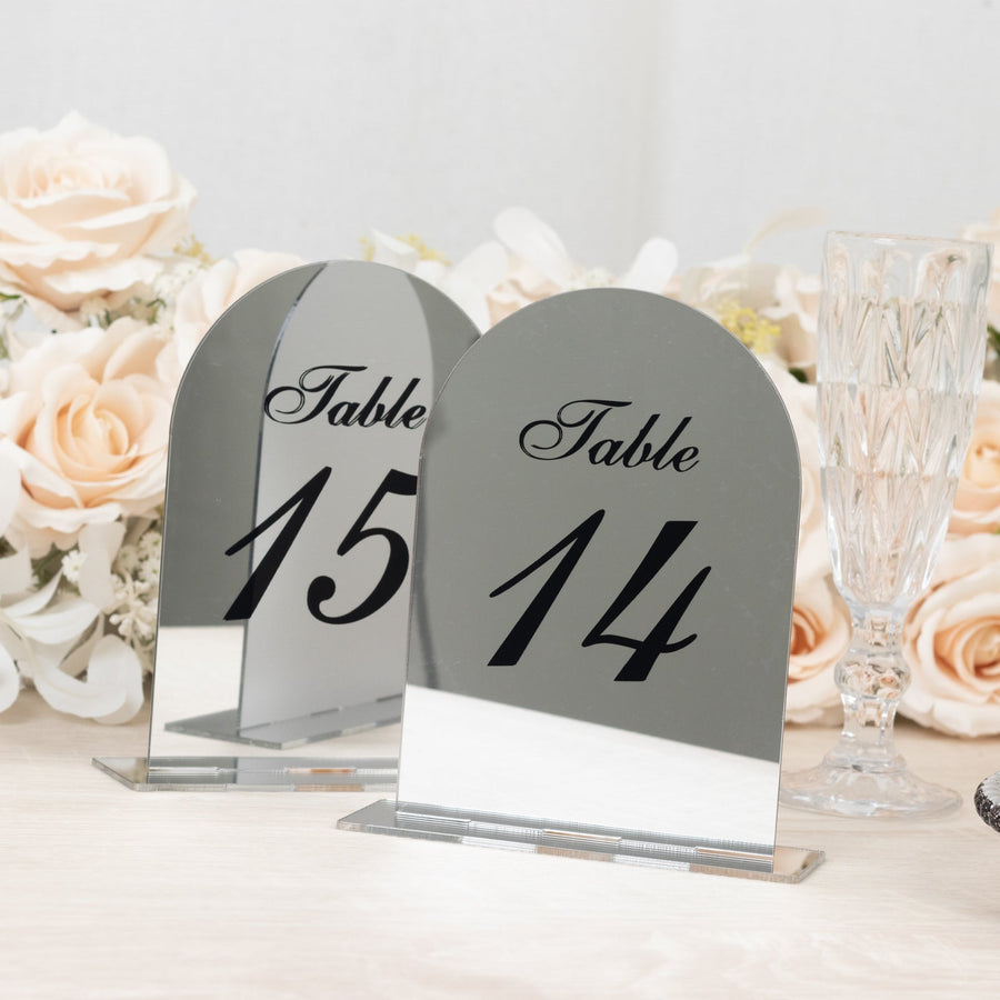 ilver Mirror Arch Acrylic Table Numbers (11-20) - 6\"x7\" Wedding Reception Signs with Black Print