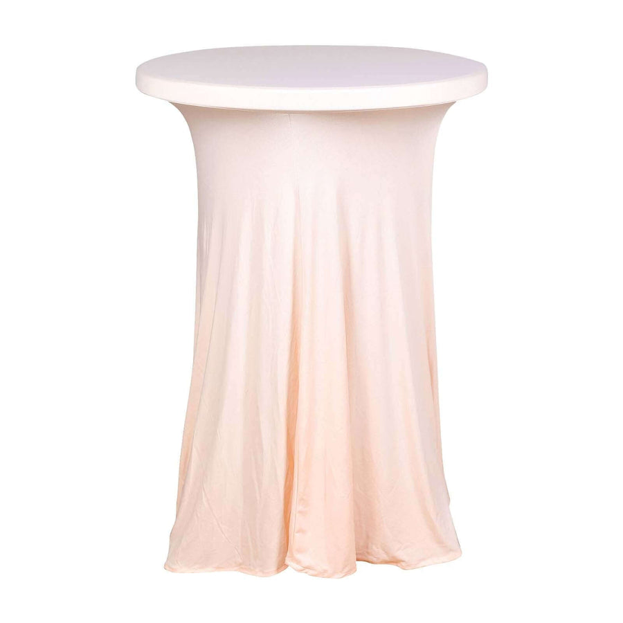 Blush / Rose Gold Round Heavy Duty Spandex Cocktail Table Cover With Natural Wavy Drapes