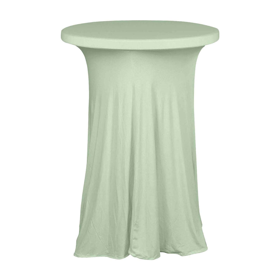 Sage Green Round Heavy Duty Spandex Cocktail Table Cover With Natural Wavy Drapes