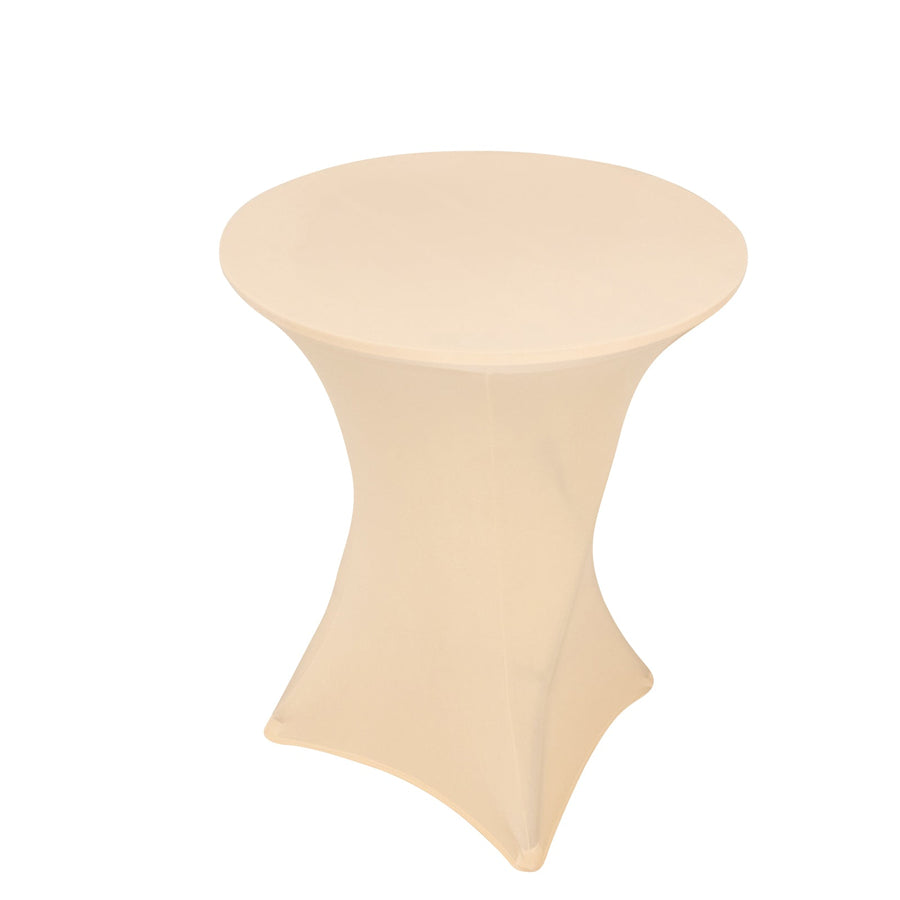 Beige Highboy Spandex Cocktail Table Cover, Fitted Stretch Tablecloth