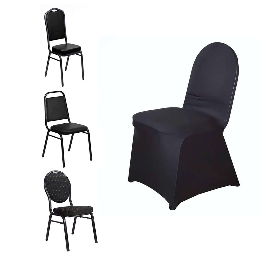 Black Spandex Stretch Fitted Banquet Slip On Chair Cover - 160 GSM