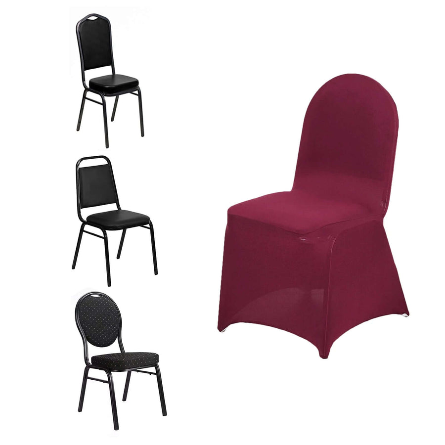 Burgundy Spandex Stretch Fitted Banquet Slip On Chair Cover - 160 GSM