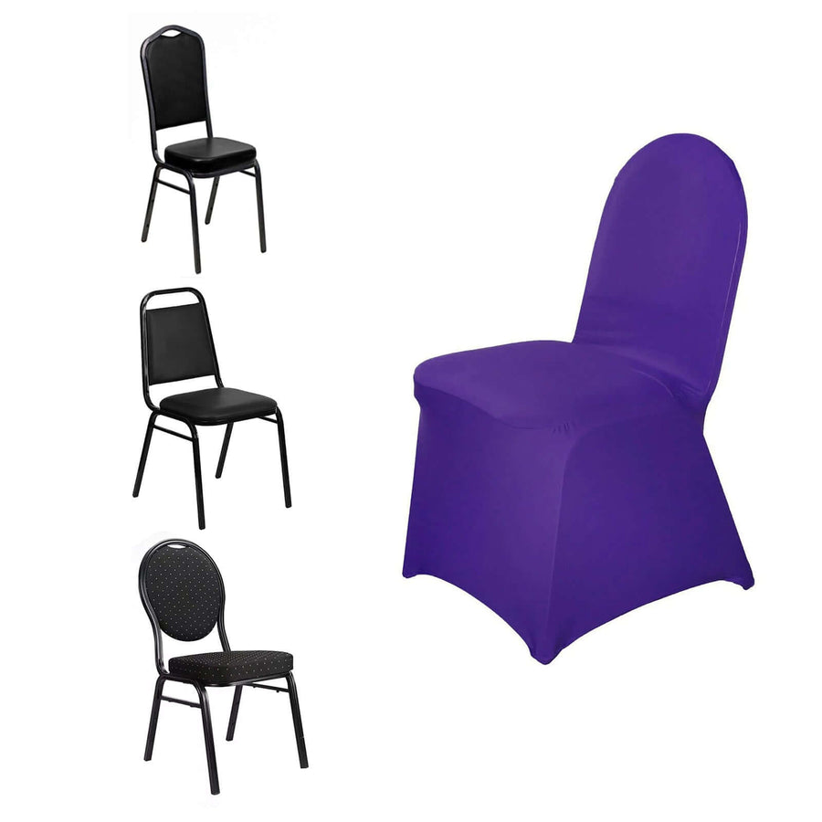 Purple Spandex Stretch Fitted Banquet Slip On Chair Cover 160 GSM