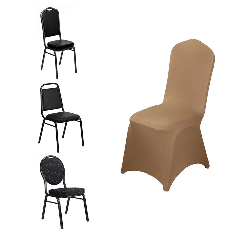 Taupe Spandex Stretch Fitted Banquet Slip On Chair Cover 160 GSM