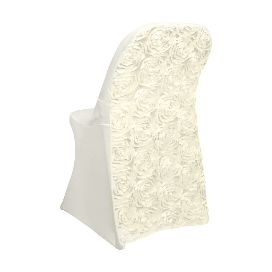 White chair cover with rose pattern on back