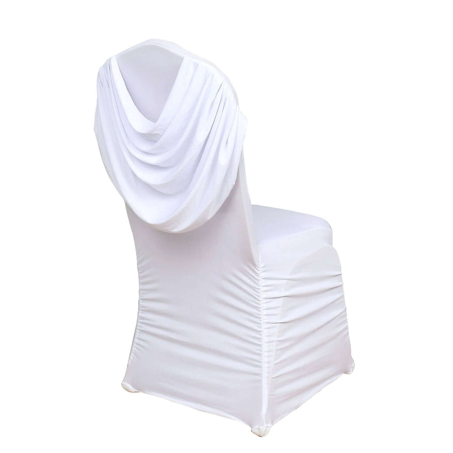 White Ruched Swag Back Spandex Fitted Banquet Chair Cover