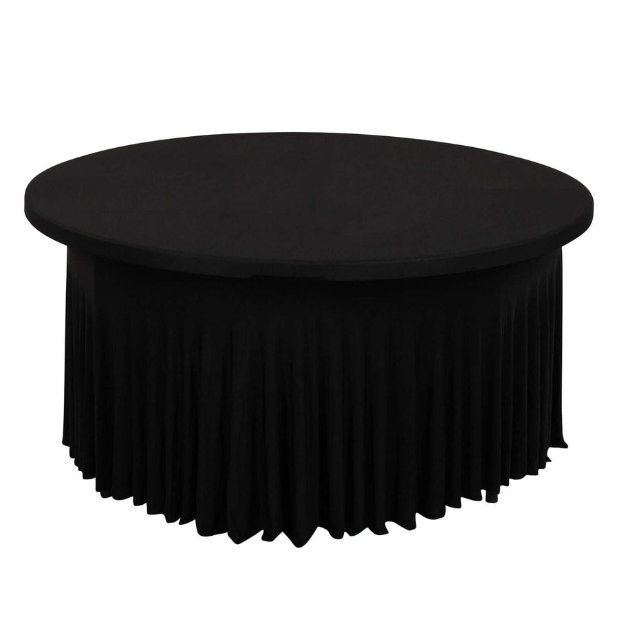 Black Stretch Spandex Fitted Round Tablecloth 60 in for 5 Foot Tables with Floor-Length Drop