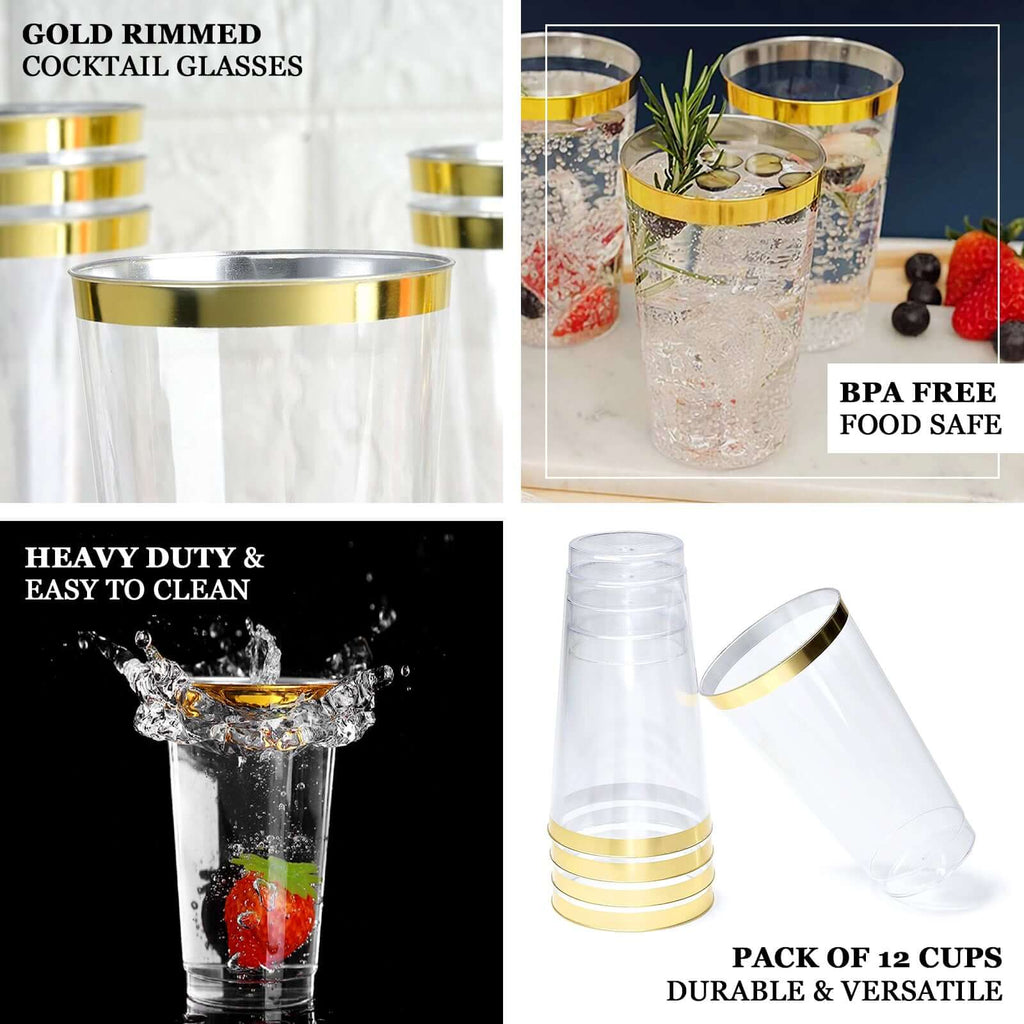 12 oz gold plastic cups Plastic Party Cups 17oz Clear with Gold Rim