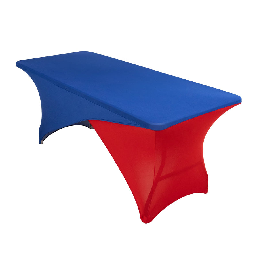 Red and blue fitted table cover for events and parties
