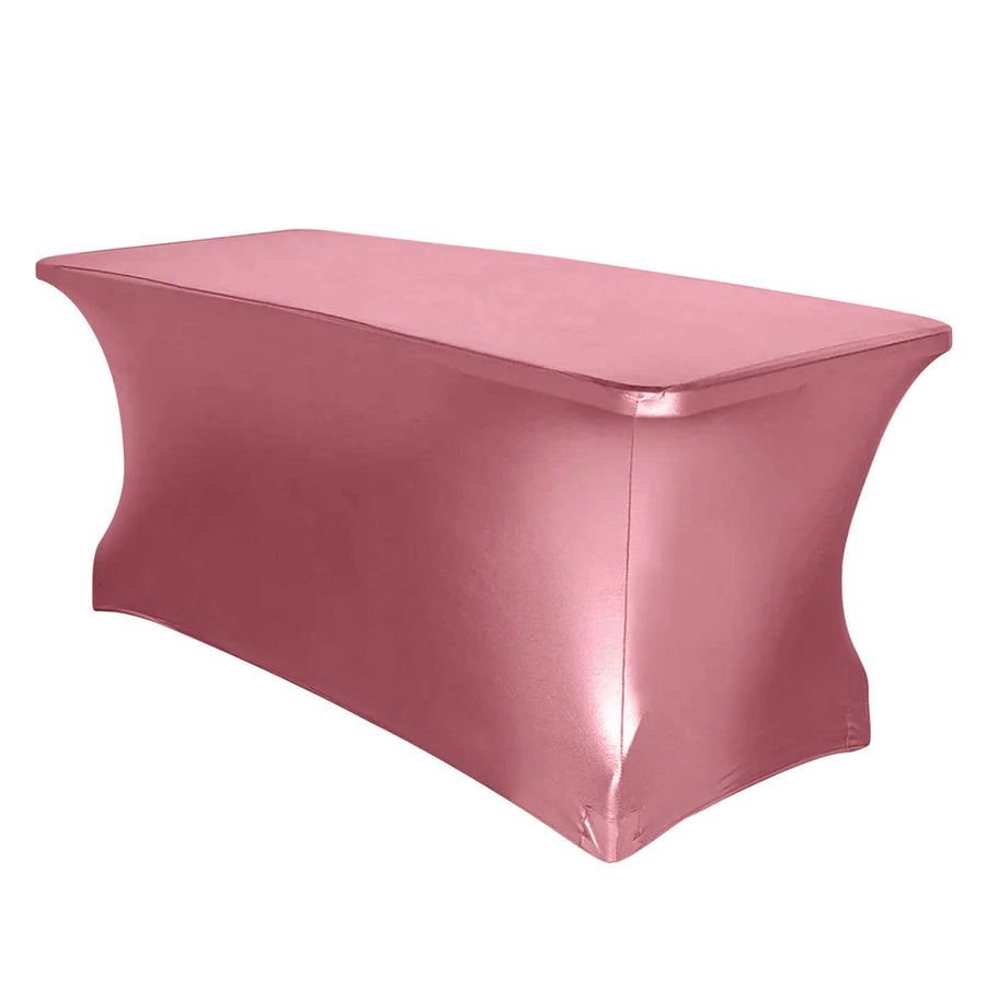 6FT Metallic Rose Gold Rectangular Stretch Spandex Table Cover
