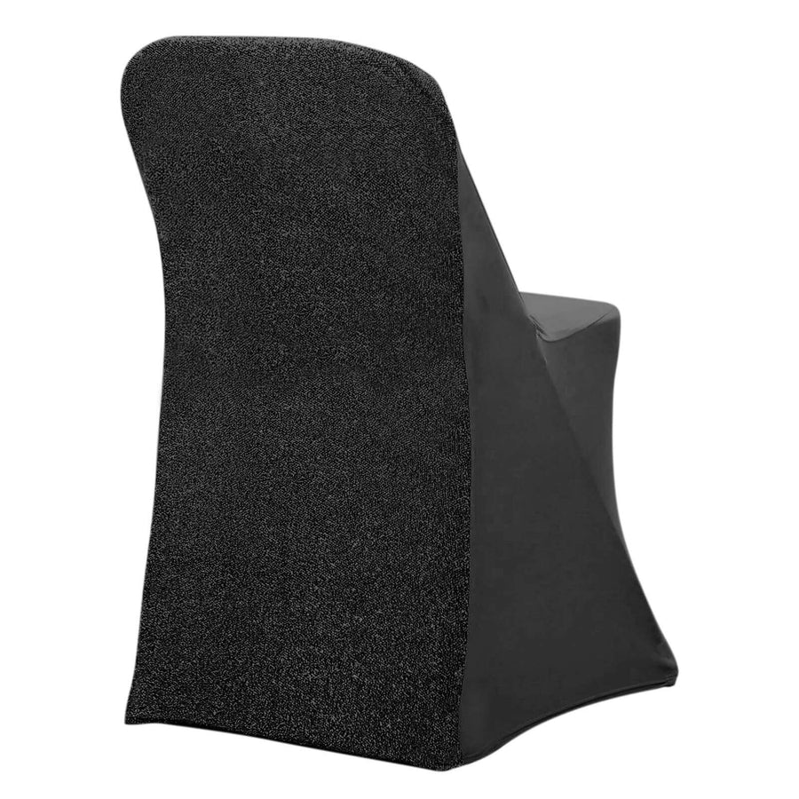 Black fabric chair with a sleek design, viewed from the back.