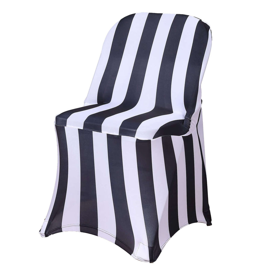 Black and white striped chair cover on a plain background