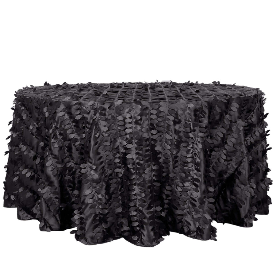 120inch Black Leaf Petal Taffeta Round Tablecloth