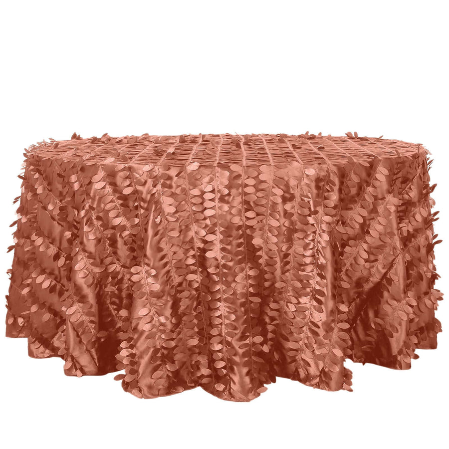 120inch Terracotta (Rust) 3D Leaf Petal Taffeta Fabric Seamless Round Tablecloth