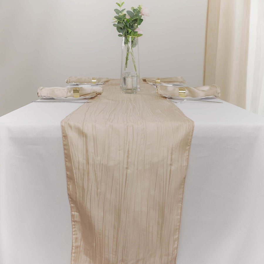Accordion Crinkle Taffeta Table Runner - Beige