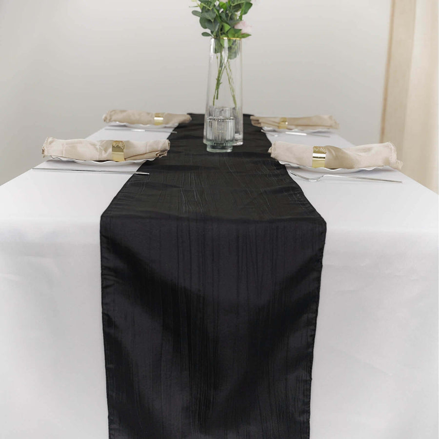 Accordion Crinkle Taffeta Table Runner - Black