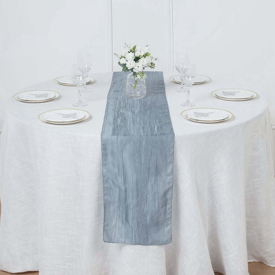 12inch x 108inch Accordion Crinkle Taffeta Table Runner, Elegant Linen Runner - Dusty Blue