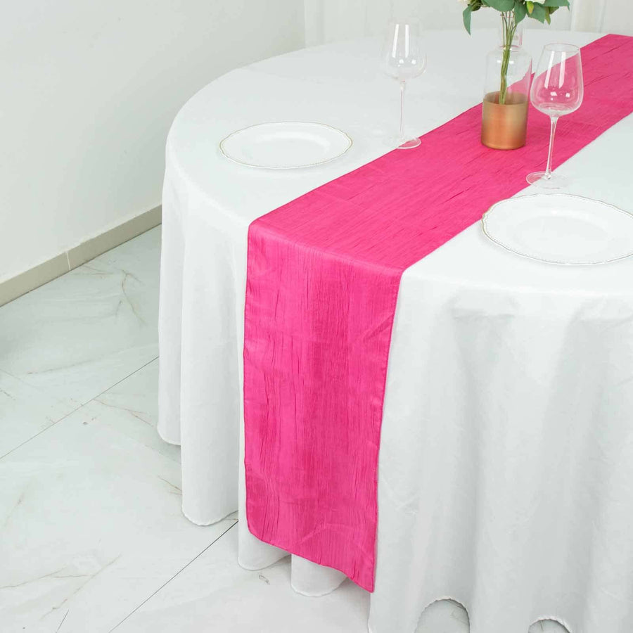 12inch x 108inch Fuchsia Accordion Crinkle Taffeta Linen Table Runner