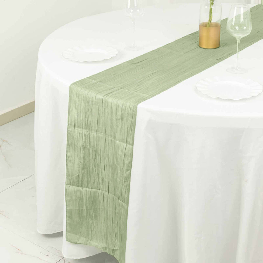 12inch x 108inch Sage Green Accordion Crinkle Taffeta Linen Table Runner