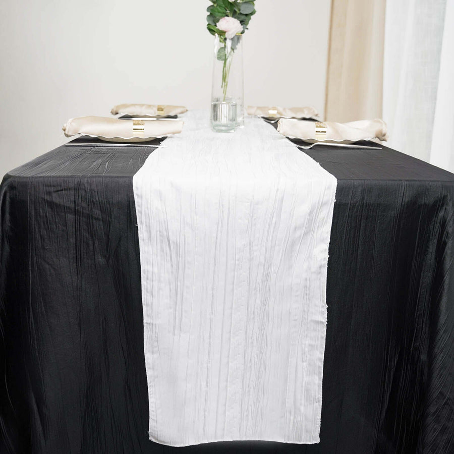 Accordion Crinkle Taffeta Table Runner - White