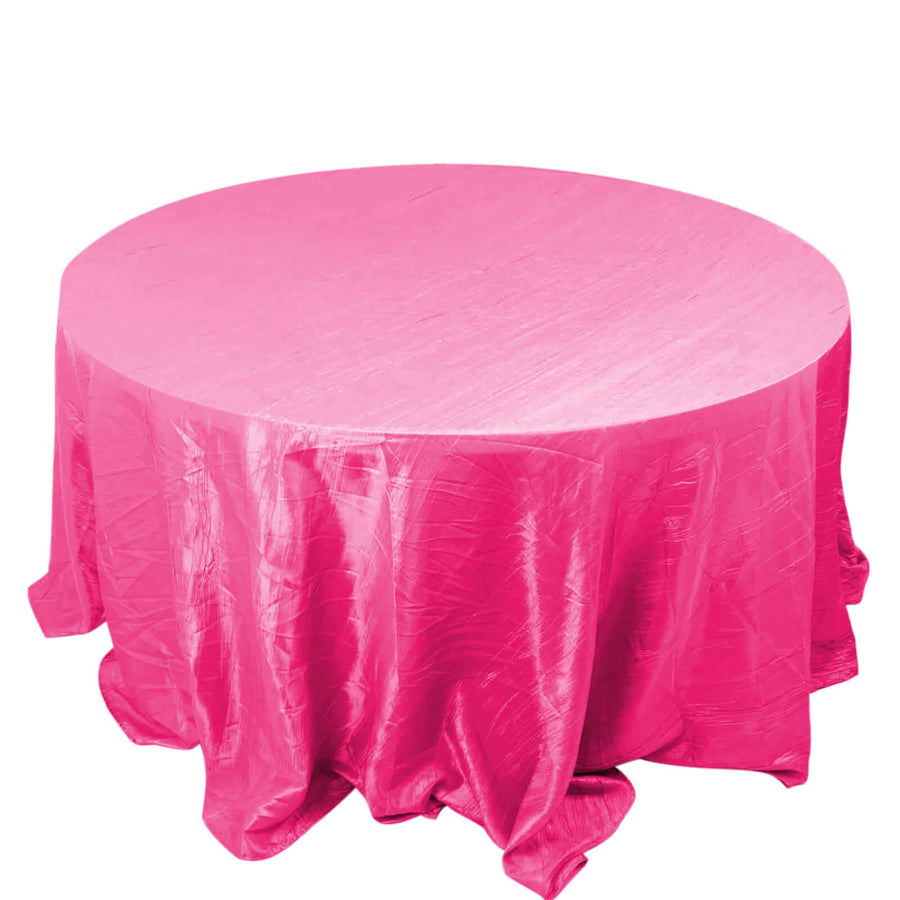 132inch Fuchsia Accordion Crinkle Taffeta Seamless Round Tablecloth
