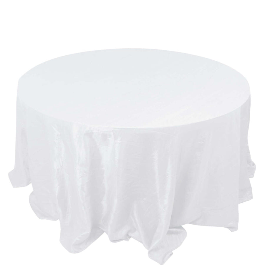 132Inch White Accordion Crinkle Taffeta Seamless Round Tablecloth
