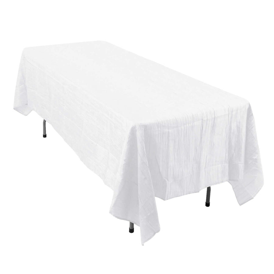 60"x102" White Accordion Crinkle Taffeta Rectangle Tablecloth