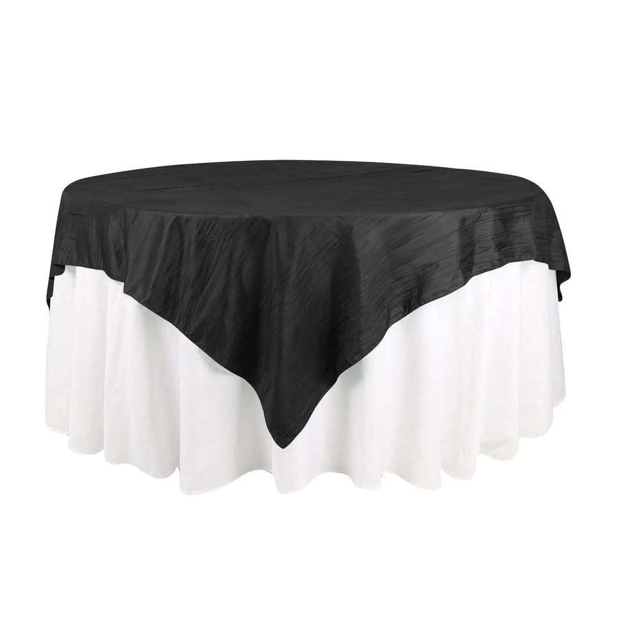 72x72Inch Black Accordion Crinkle Taffeta Table Overlay, Square Tablecloth Topper