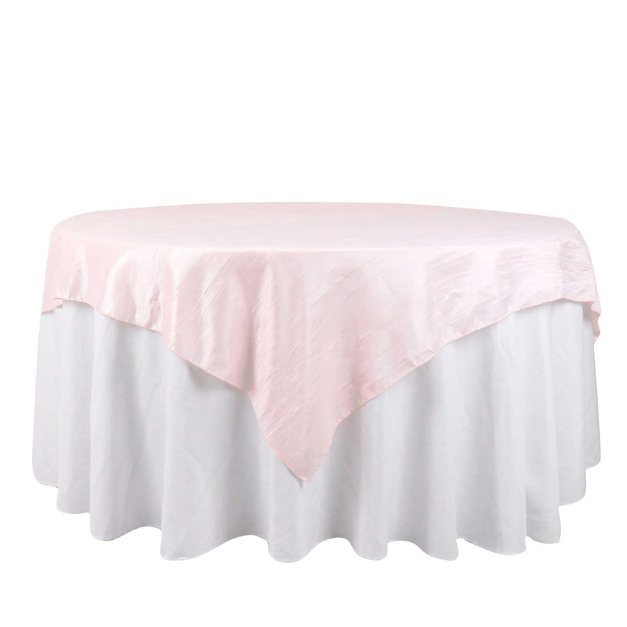72x72Inch Blush / Rose Gold Accordion Crinkle Taffeta Table Overlay, Square Tablecloth Topper