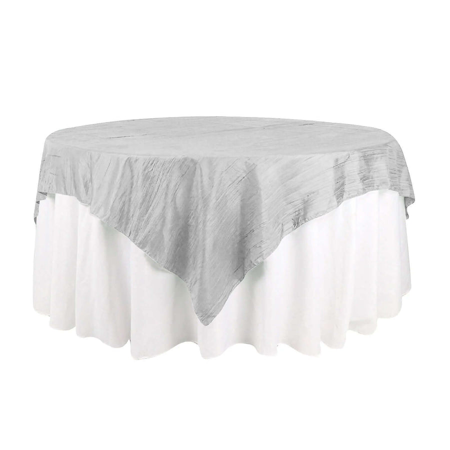 72x72Inch Silver Accordion Crinkle Taffeta Table Overlay, Square Tablecloth Topper