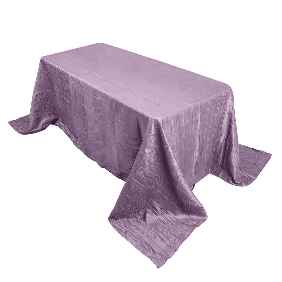 Lavender tablecloth draped over a rectangular table