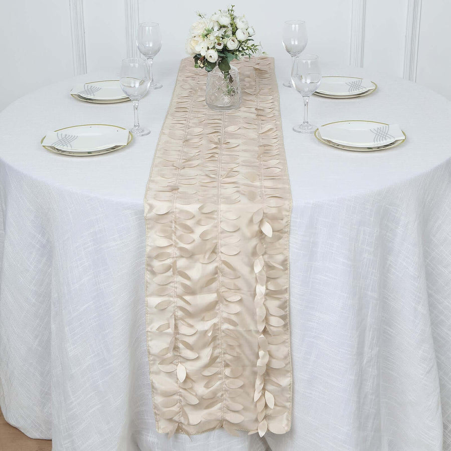 12inch x 108inch Beige 3D Leaf Petal Taffeta Fabric Table Runner
