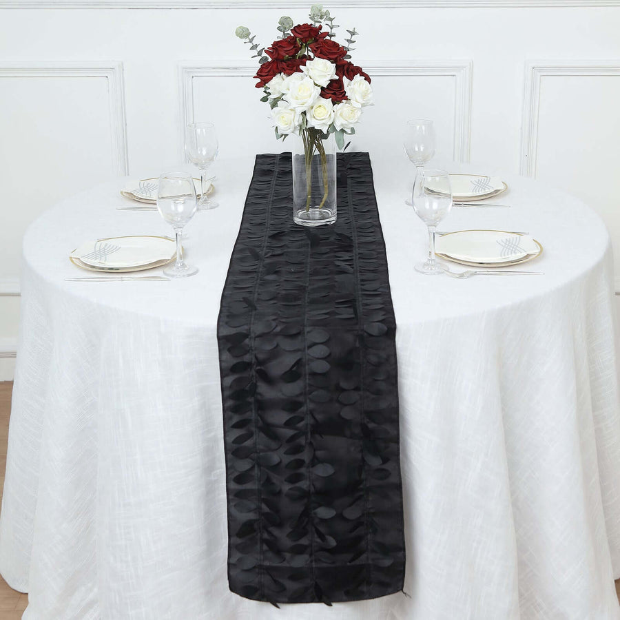12x108inch Black 3D Leaf Petal Taffeta Fabric Table Runner
