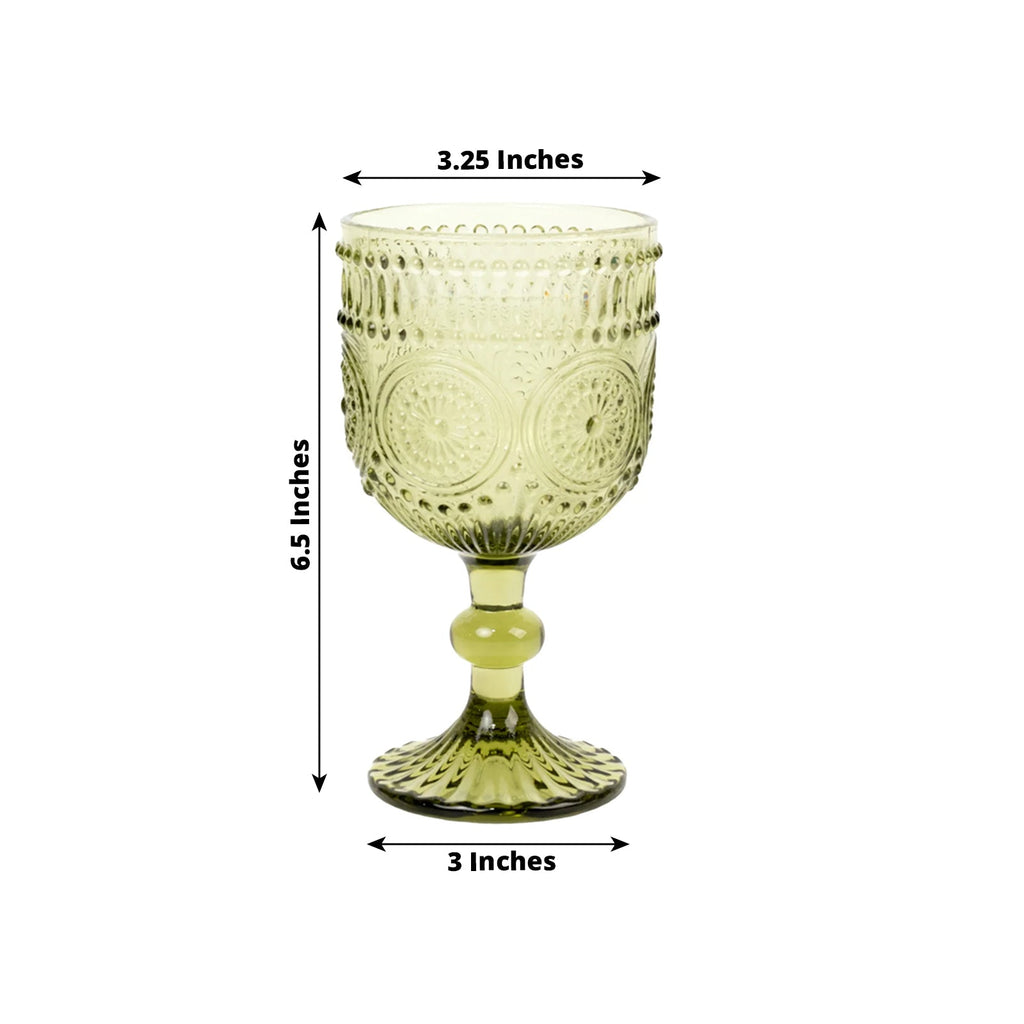 Floral Embossed Wine Glass Dusty Sage Green 12oz | TableclothsFactory