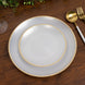 20-Pack 7" Plastic Salad Dessert Plates, Round Transparent Pearl White Swirl with Gold Rim – Crystal-Like Elegant Party Plates