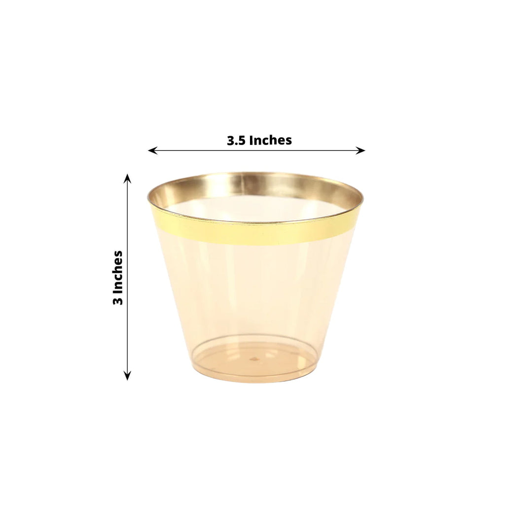 Plastic Party Cups 9oz Amber Gold with Gold Rim