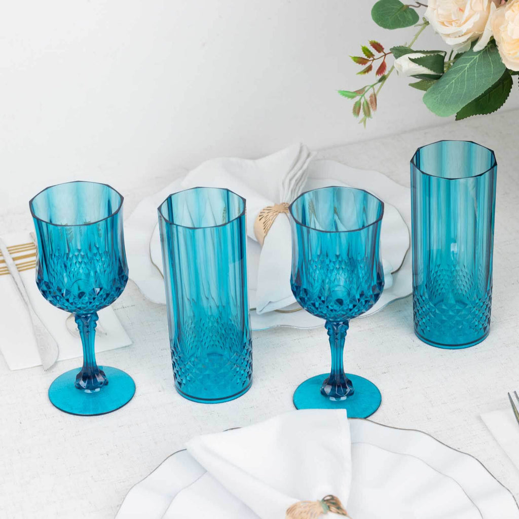 Crystal Cut Wine Goblets Ocean Blue 8oz | TableclothsFactory
